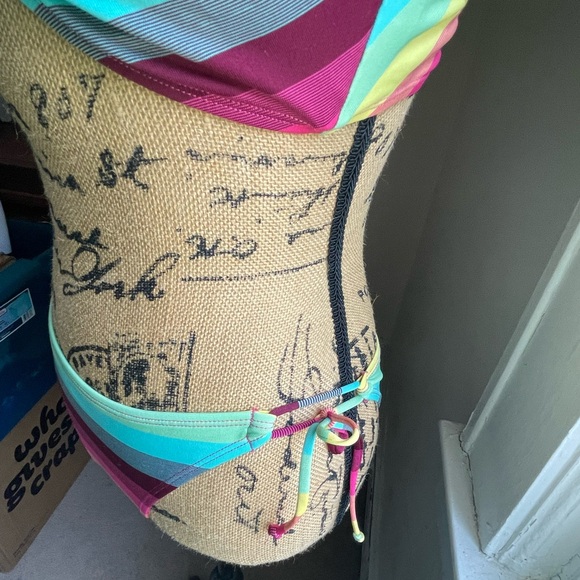 NWOT OP Rainbow Striped String Bikini with O-ring Detail - Picture 5 of 8